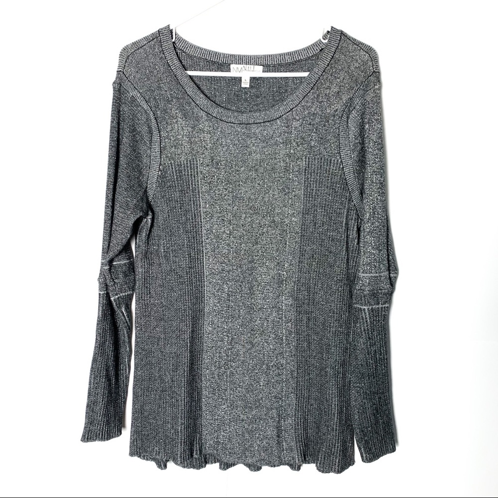 Neiman Marcus contrast rib knit crewneck sweater